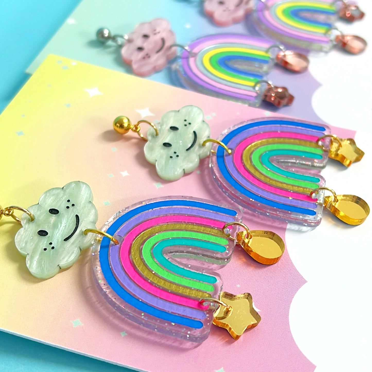 One of a kind : THE HAPPIEST RAINBOW ARCHES : Choose your design : Handmade Acrylic & Resin DROP Earrings