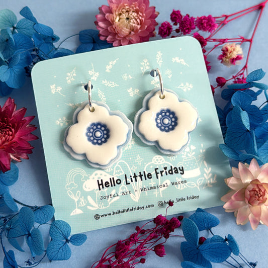 DELFT BLOOMS Powder Blue ~ PORCELAIN Drop Earrings Handmade by Jo Kealley