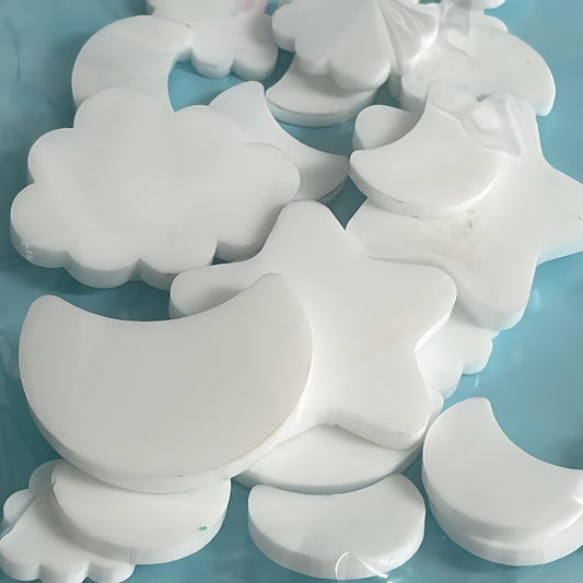 Assorted STARS MOONS CLOUDS for stud or drop size earrings : 3mm white gloss Acrylic components : Destash item