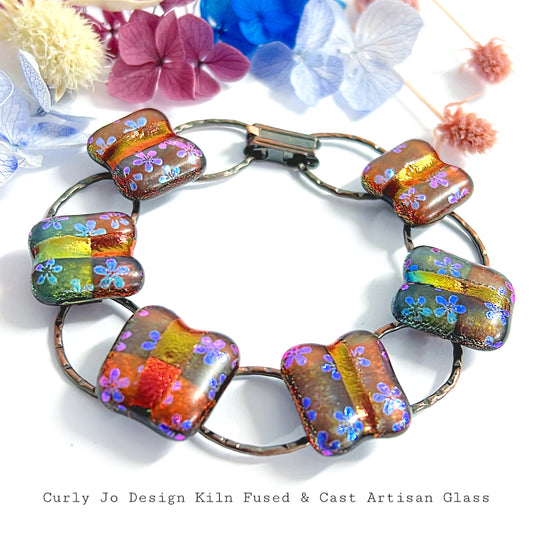 Handcrafted Artisan Glass Bracelet : Kiln-fused Dichroic Glass