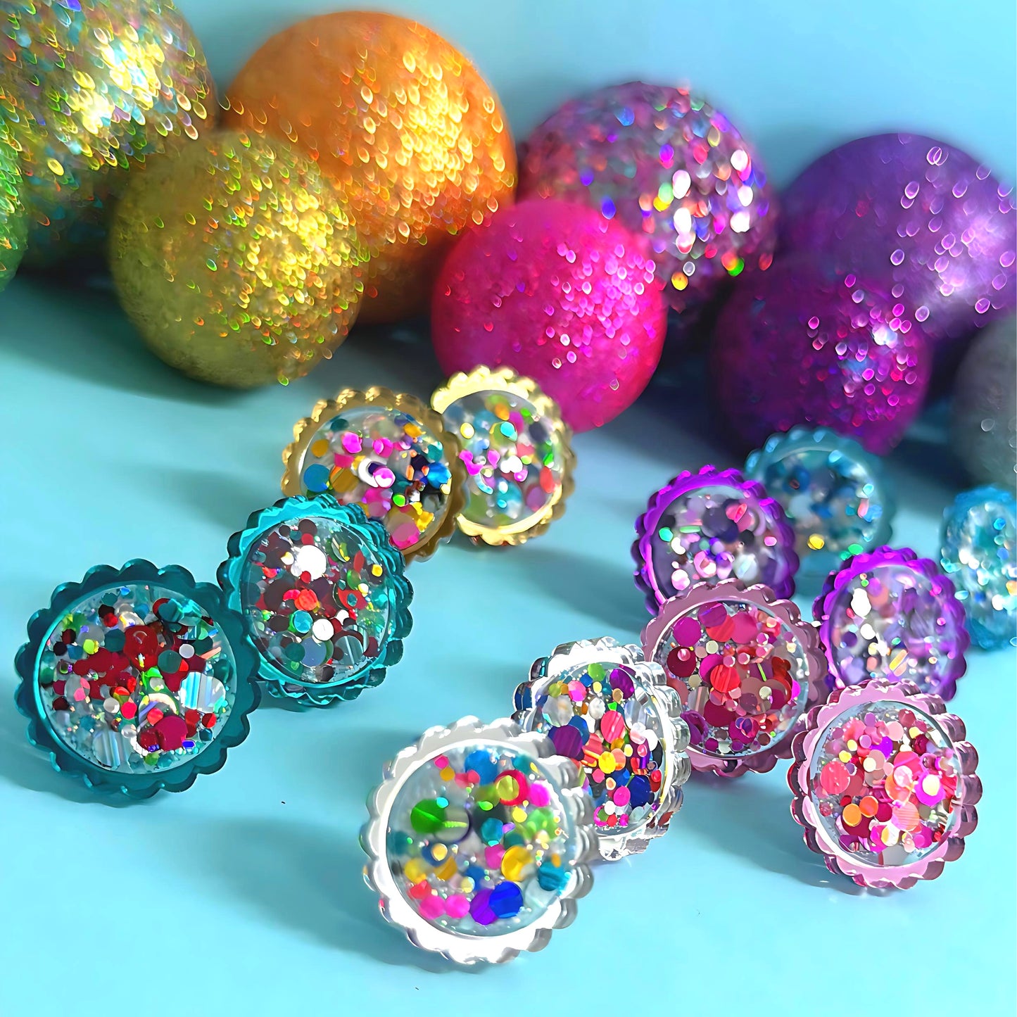 TWINKLING LIGHTS  : BAUBLES : Choose your colour : Handmade Resin & Acrylic STUD Earrings