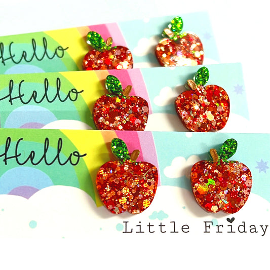 AN APPLE A DAY : Golden Delicious : Handmade Resin STUD Earrings