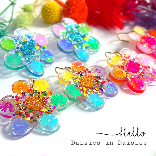 DAISIES IN DAISIES : Choose your colour : Handmade Resin Drop Earrings