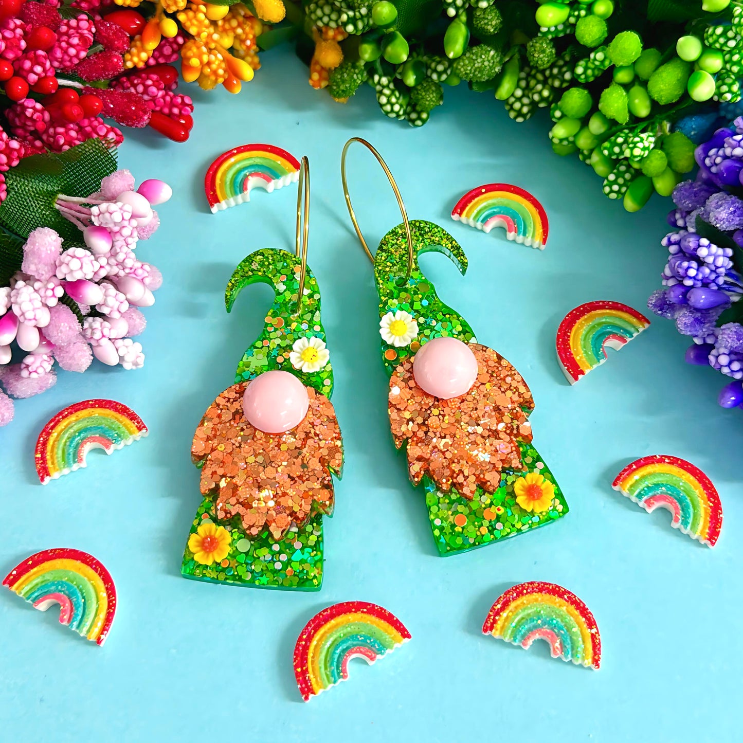 HELLO LITTLE GNOME : St Paddy’s Lucky : Handmade Resin DROP Earrings