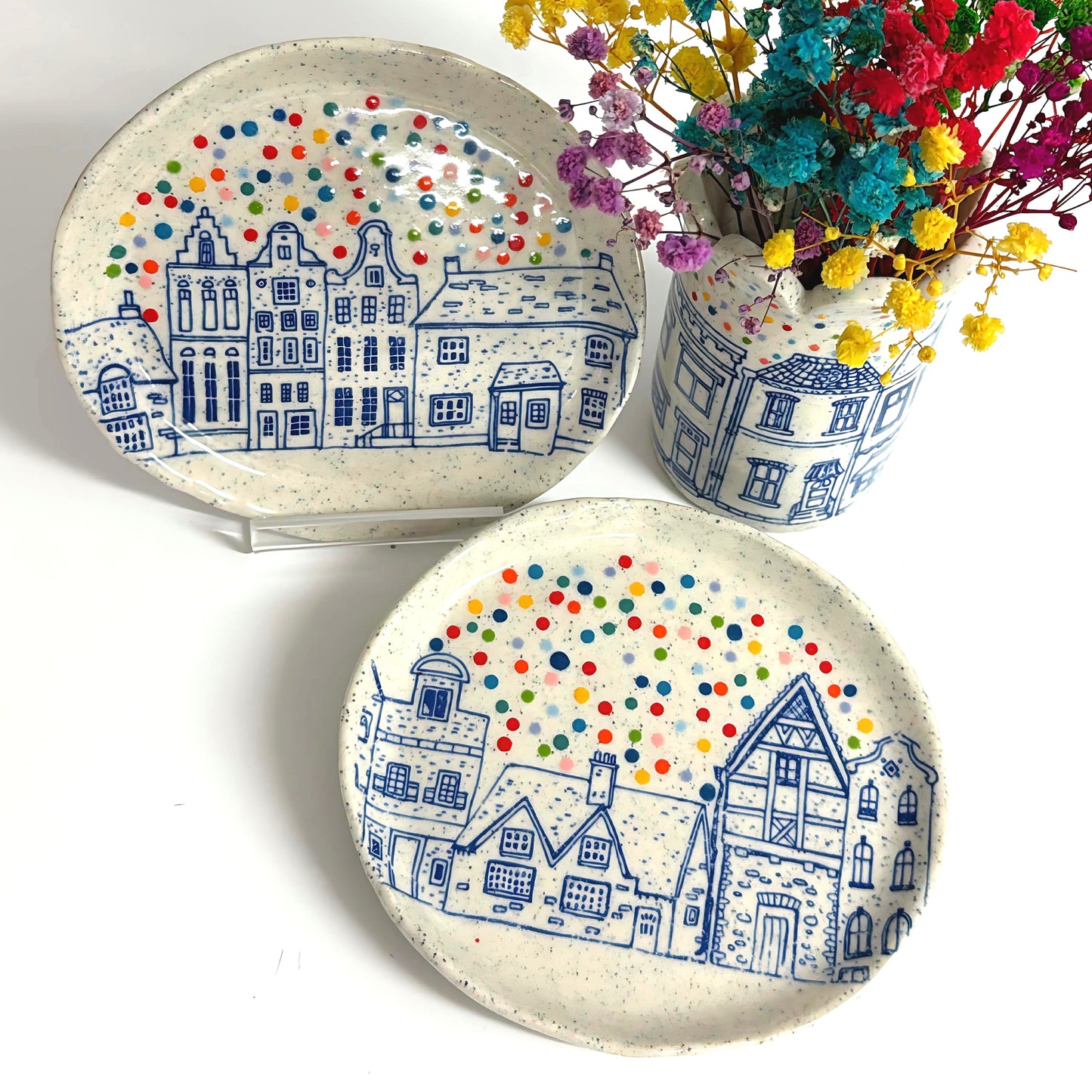 Hello Little RAINBOW CONFETTI DISHES : Handpainted Ceramic Dishes by Jo Kealley
