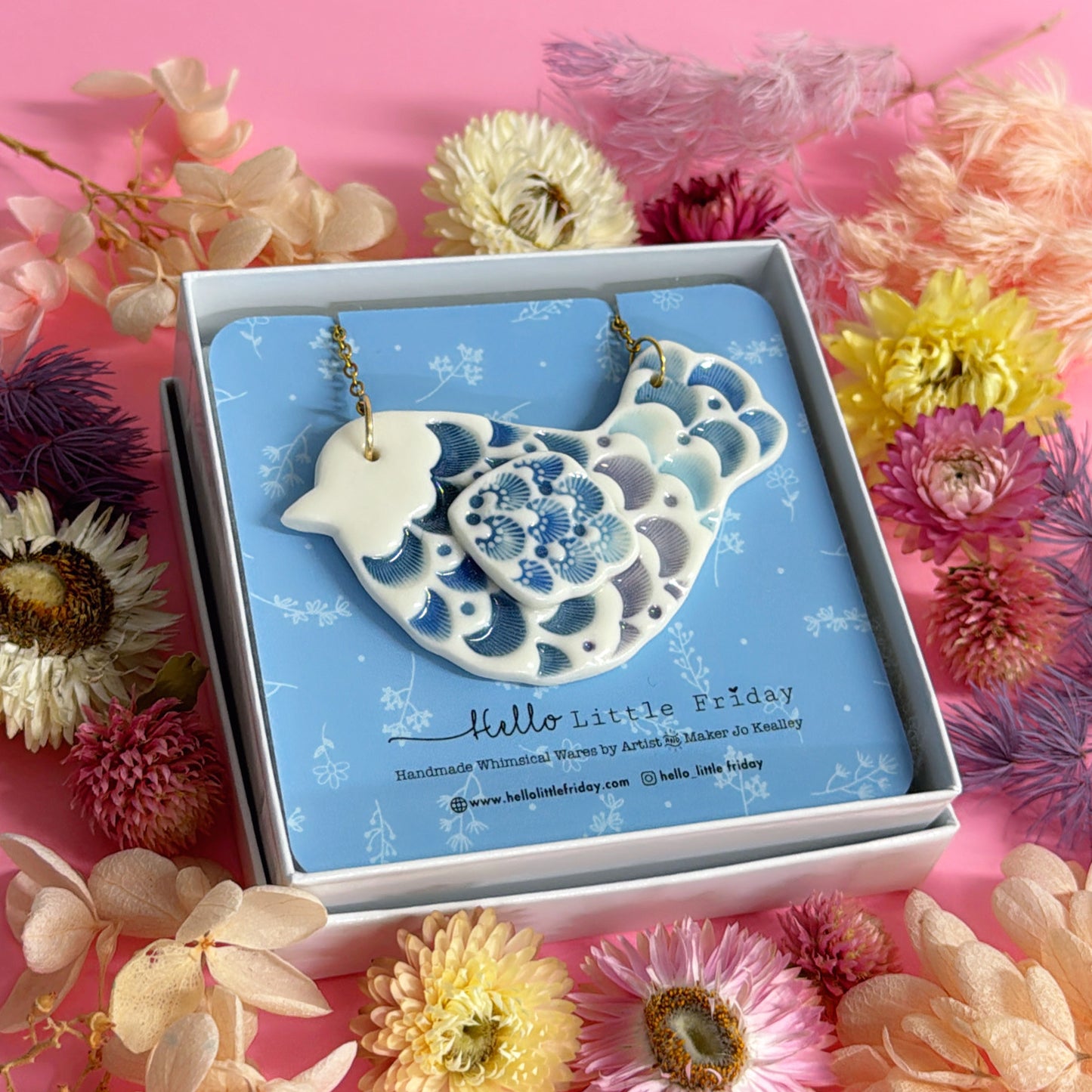 BLUEBIRD ~ One of a kind : Large Porcelain Pendant by Jo Kealley