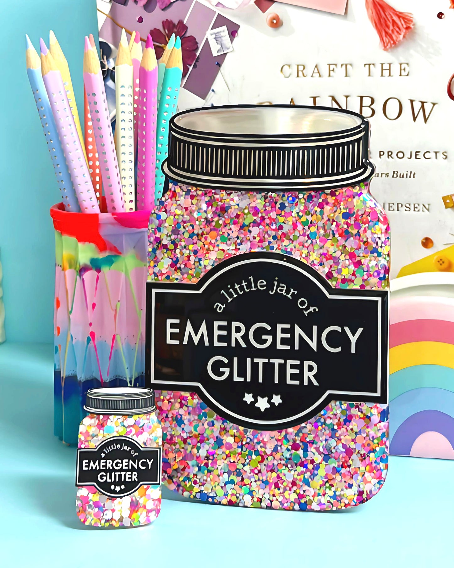 ONE OF A KIND WALL ART A LITTLE JAR OF : EMERGENCY GLITTER : Handmade Resin & Acrylic