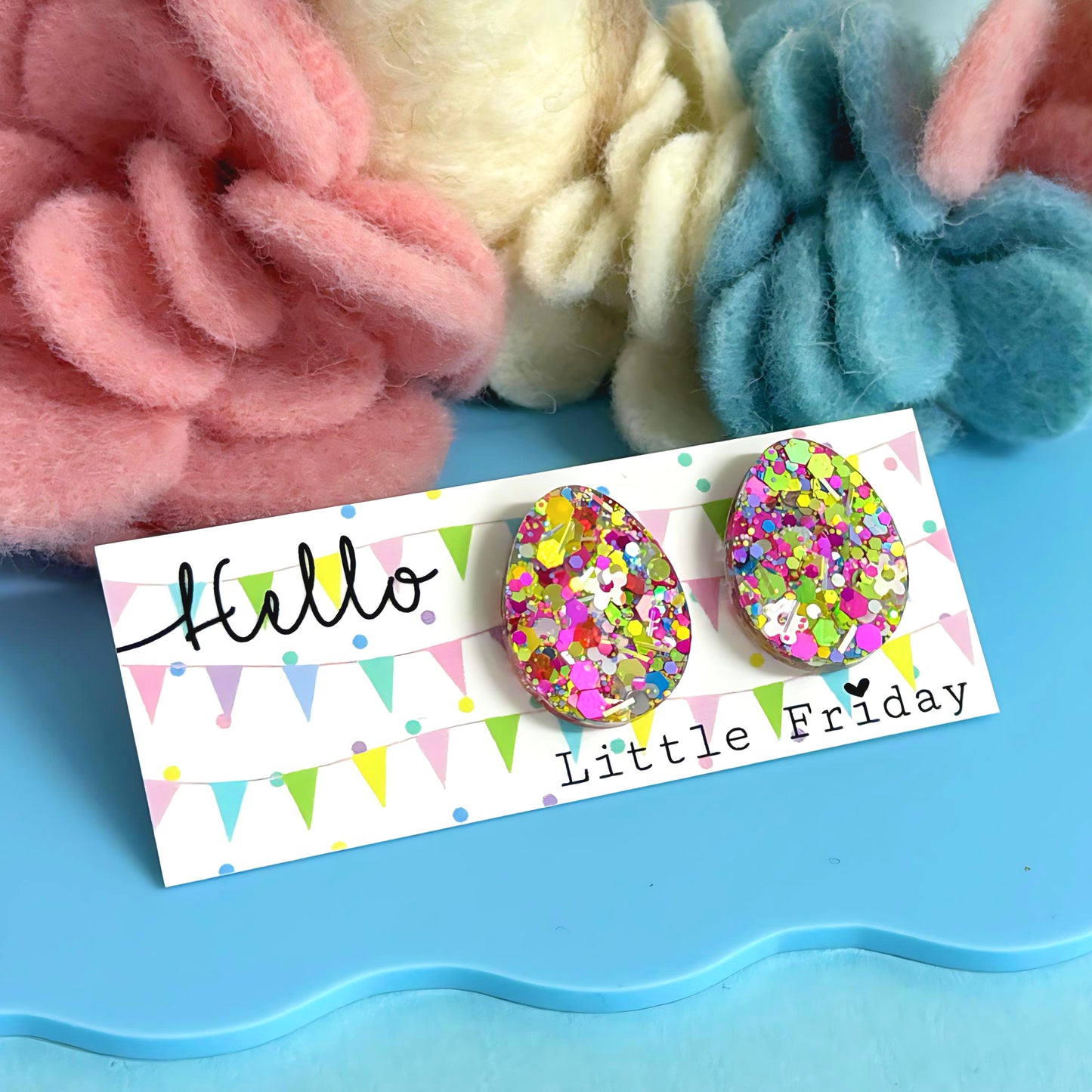 RAINBOW CONFETTI SHIMMER : Sunshine Rainbow Mini Easter Egg : Handmade Resin Studs