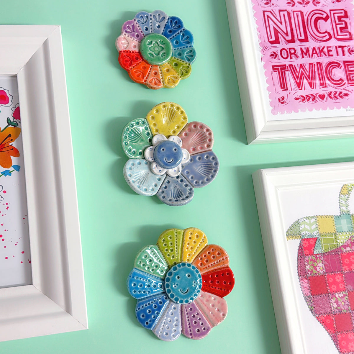 Limited Edition : RAINBOW WALLFLOWERS Wall Art : Choose your design : Handmade Ceramic Ornaments by Jo Kealley