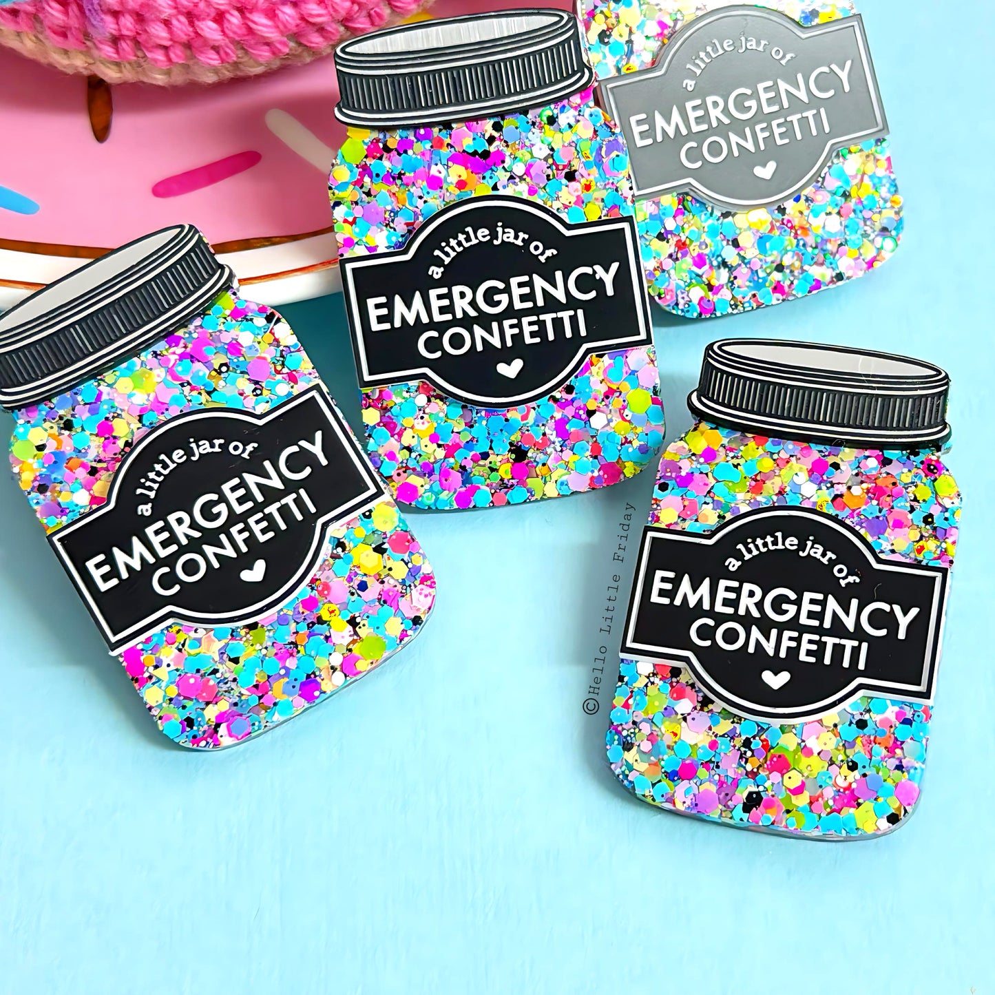 A LITTLE JAR OF : EMERGENCY CONFETTI : Handmade Resin & Acrylic BROOCH