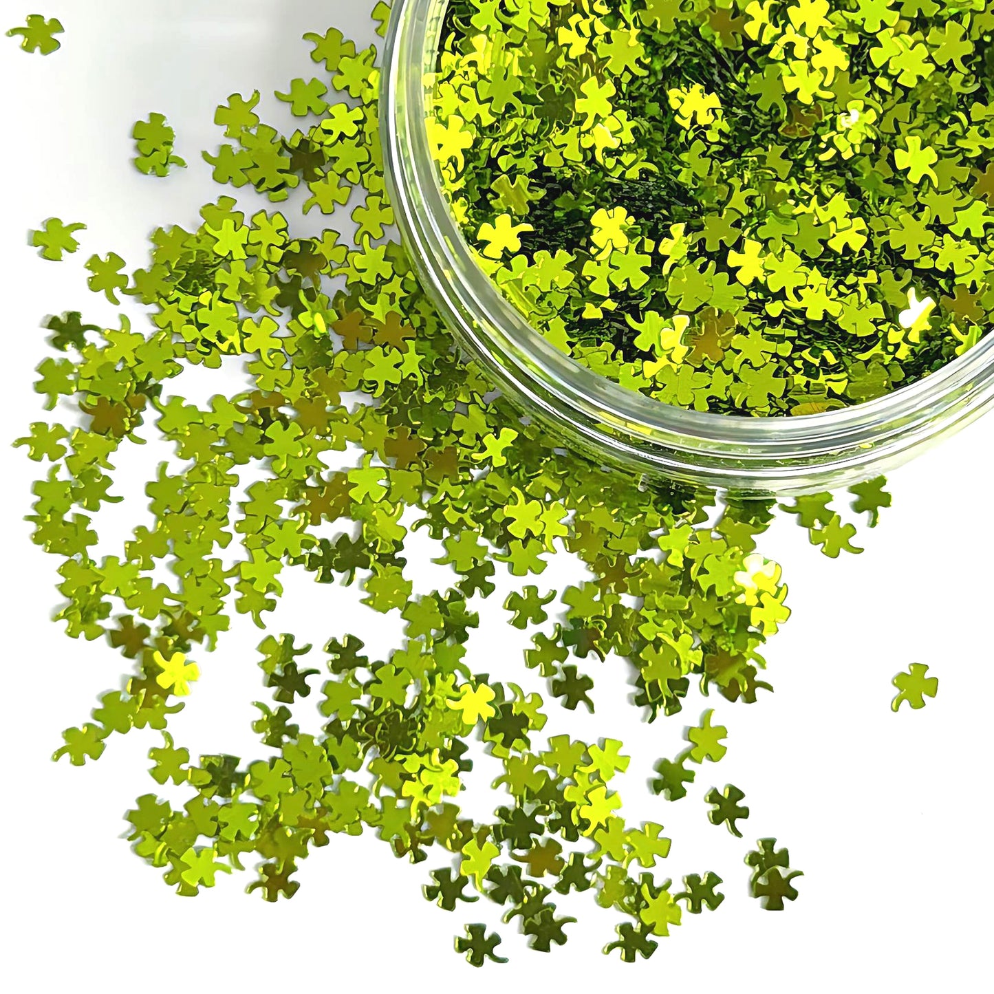 LUCKY CLOVER SHAMROCKS LEAF : Holographic Glitter : choose your colour : large black jar : Destash item