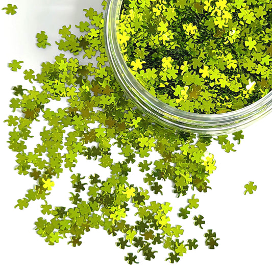 LUCKY CLOVER SHAMROCKS LEAF : Holographic Glitter : choose your colour : large black jar : Destash item