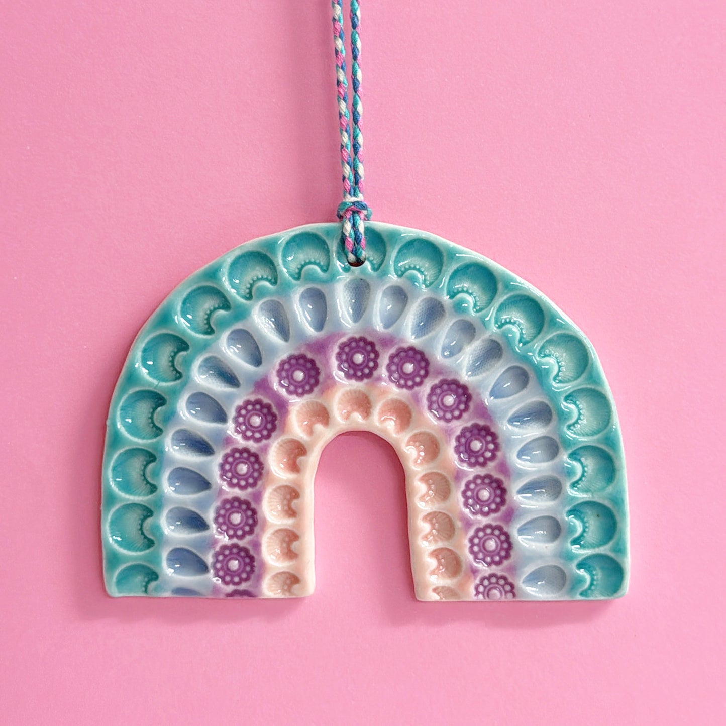 One of a kind RAINBOW TALISMAN Wall Art : Handmade Porcelain Ornament by Jo Kealley