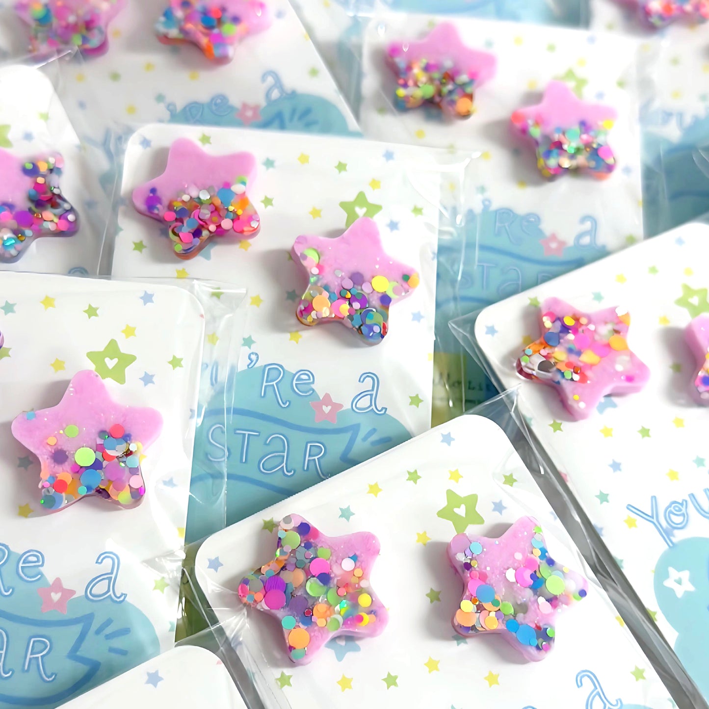 FUNFETTI MARSHMALLOW PINK STAR : Handmade Resin STUD Earrings