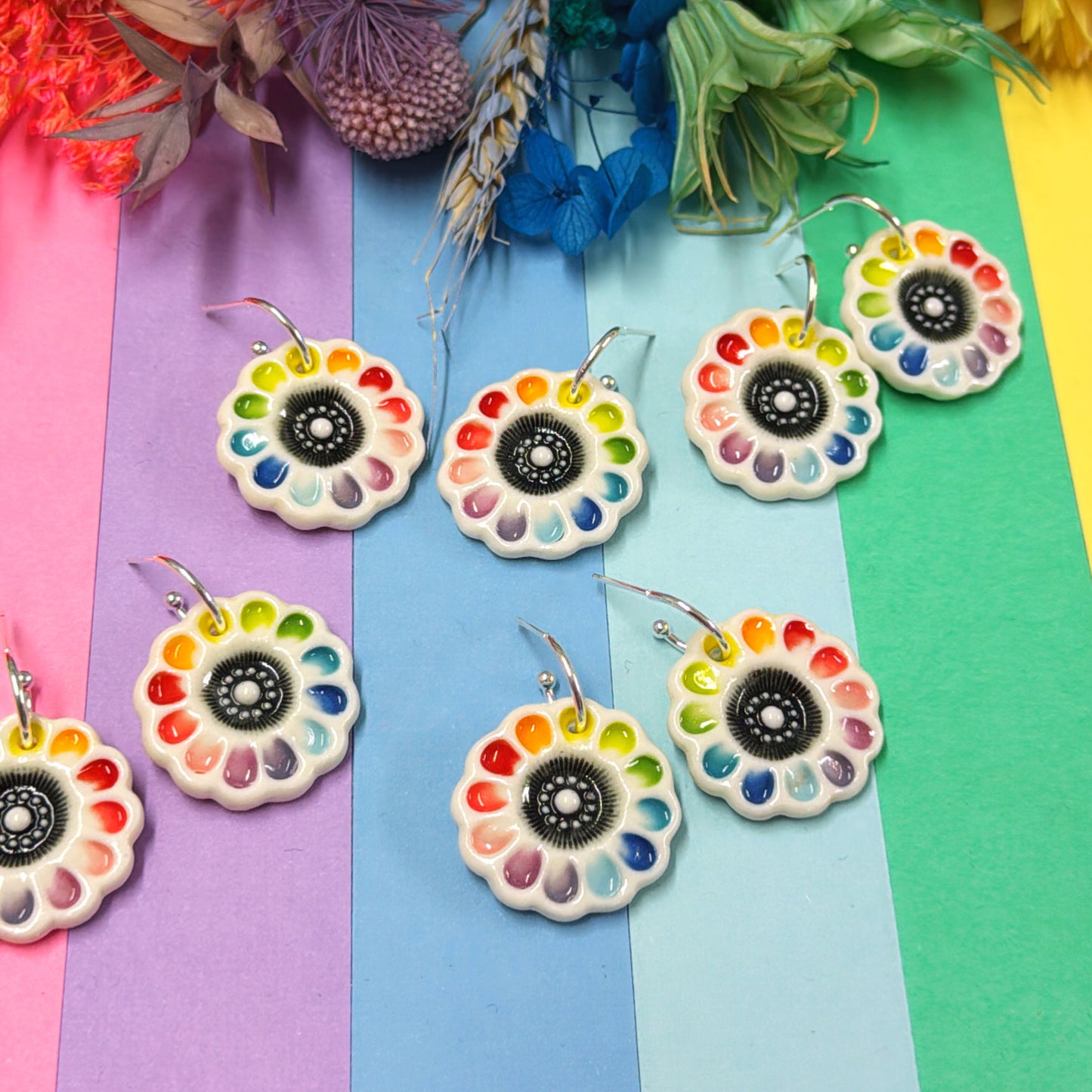 RAINBOW FIELDS : GERBERAS ~ PORCELAIN Drop Earrings Handmade by Jo Kealley
