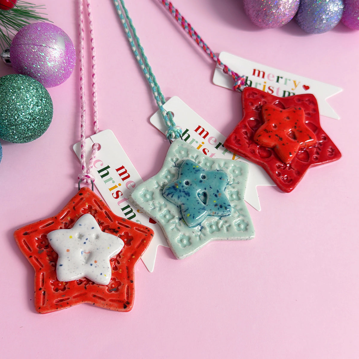 The Happiest Star ~ Choose your colours : Medium ~ Handmade Ceramic Christmas Ornaments  by Jo Kealley