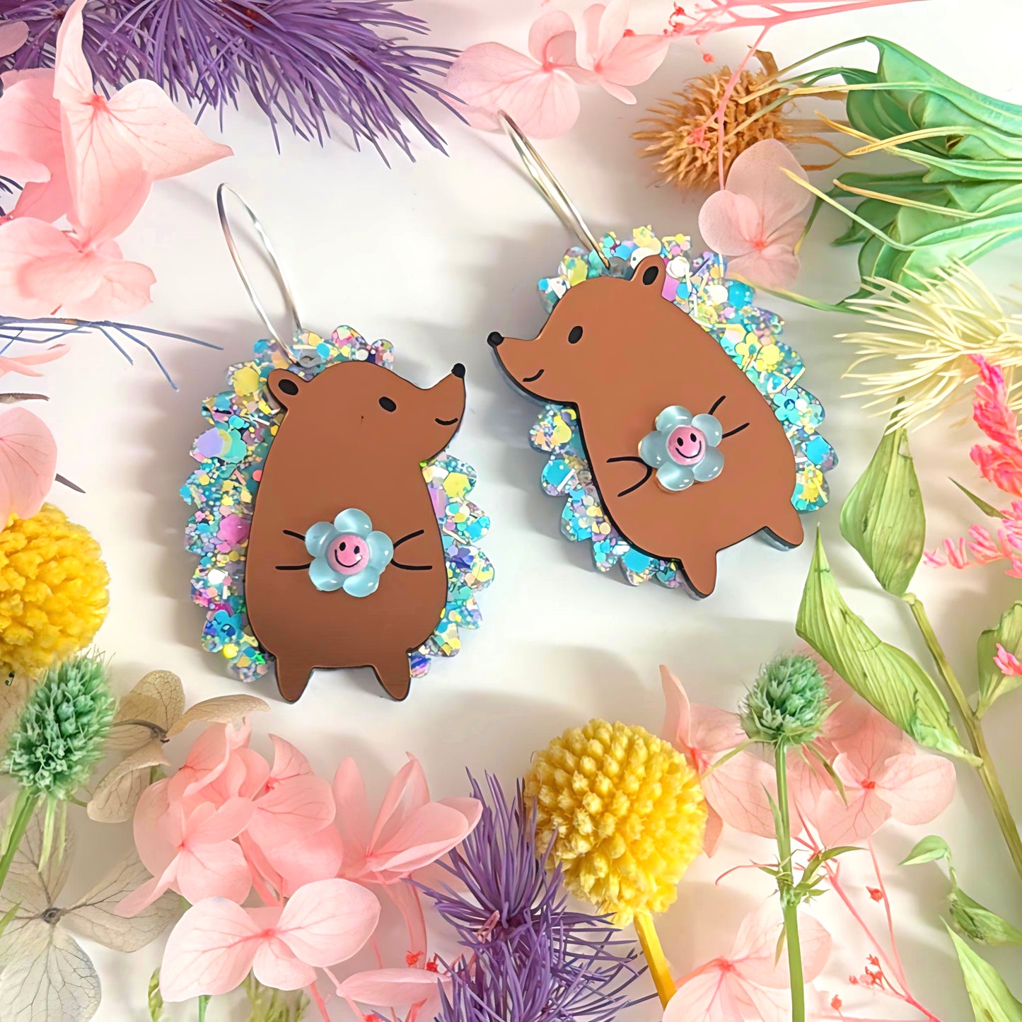 HELLO LITTLE HEDGEHOGS : BLOOM : Handmade Resin & Acrylic DROP Earrings