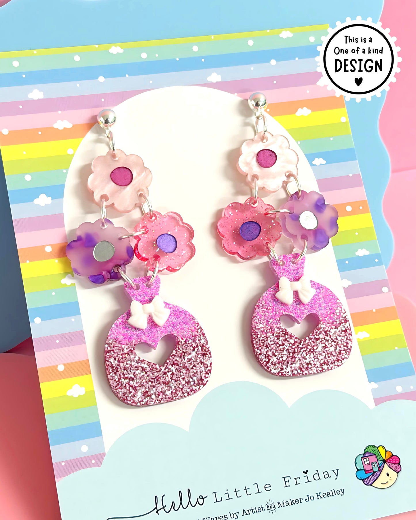 ONE OF A KIND : BEAUTIFUL BOUQUETS : Handmade Acrylic & Resin DROP Earrings