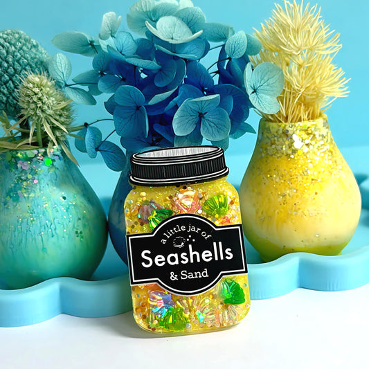 A LITTLE JAR OF : SEASHELLS & SAND : Handmade Resin & Acrylic BROOCH