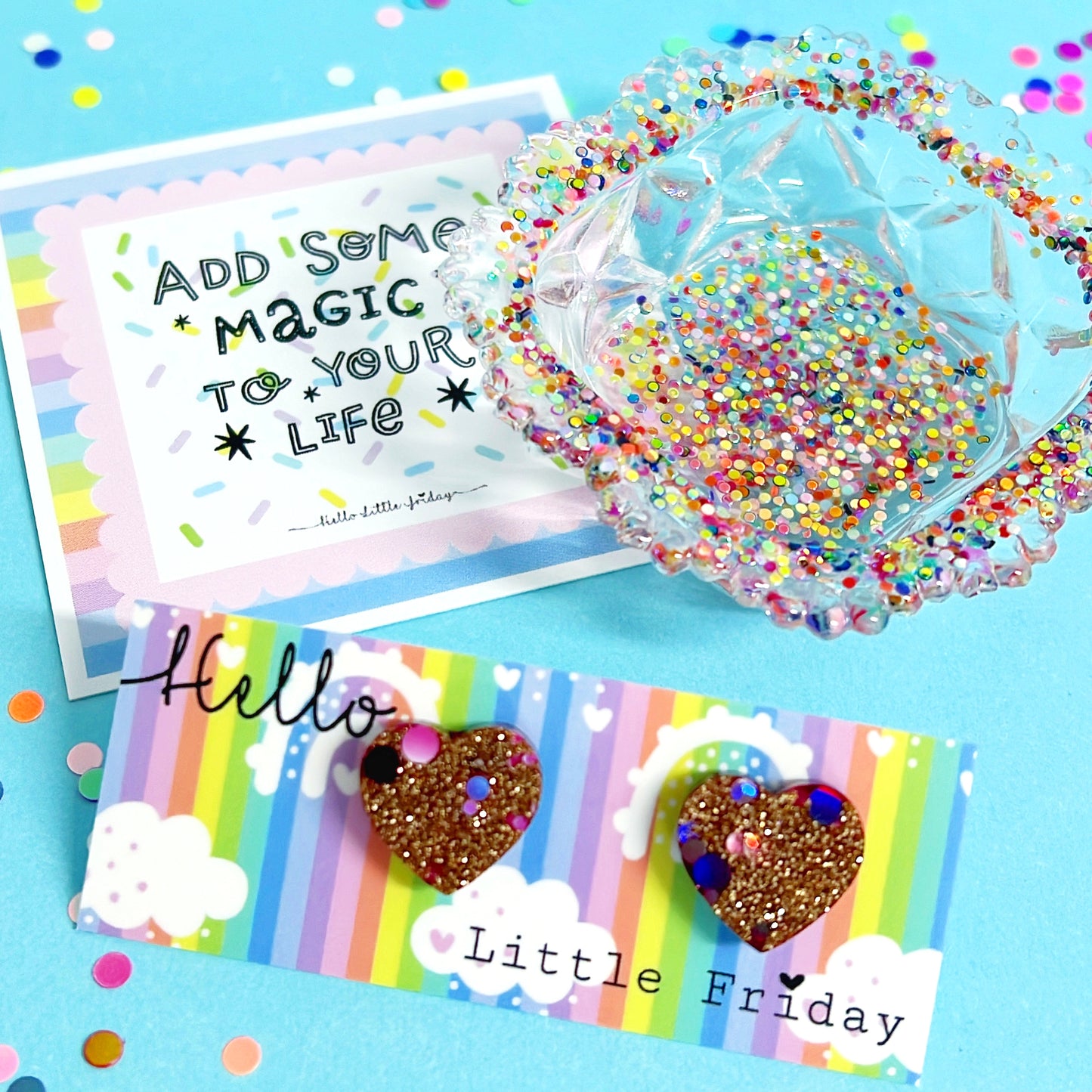 CONFETTI GIFT SET : Cast Resin Trinket Dish + Sparkly Studs + Giftcard