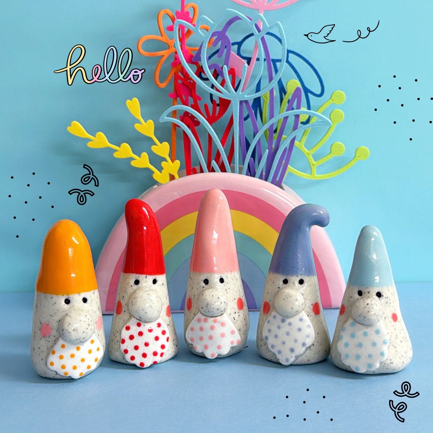Hello Little GNOMES : Choose your colour : Handmade Ceramic Whimsies by Jo Kealley