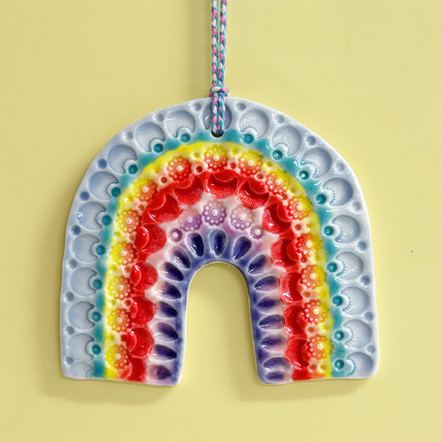 One of a kind RAINBOW TALISMAN Wall Art : Handmade Porcelain Ornament by Jo Kealley
