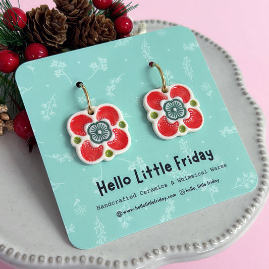 MISTLETOE Large ~ FESTIVE ORNAMENTS : PORCELAIN Drop Earrings Handmade by Jo Kealley