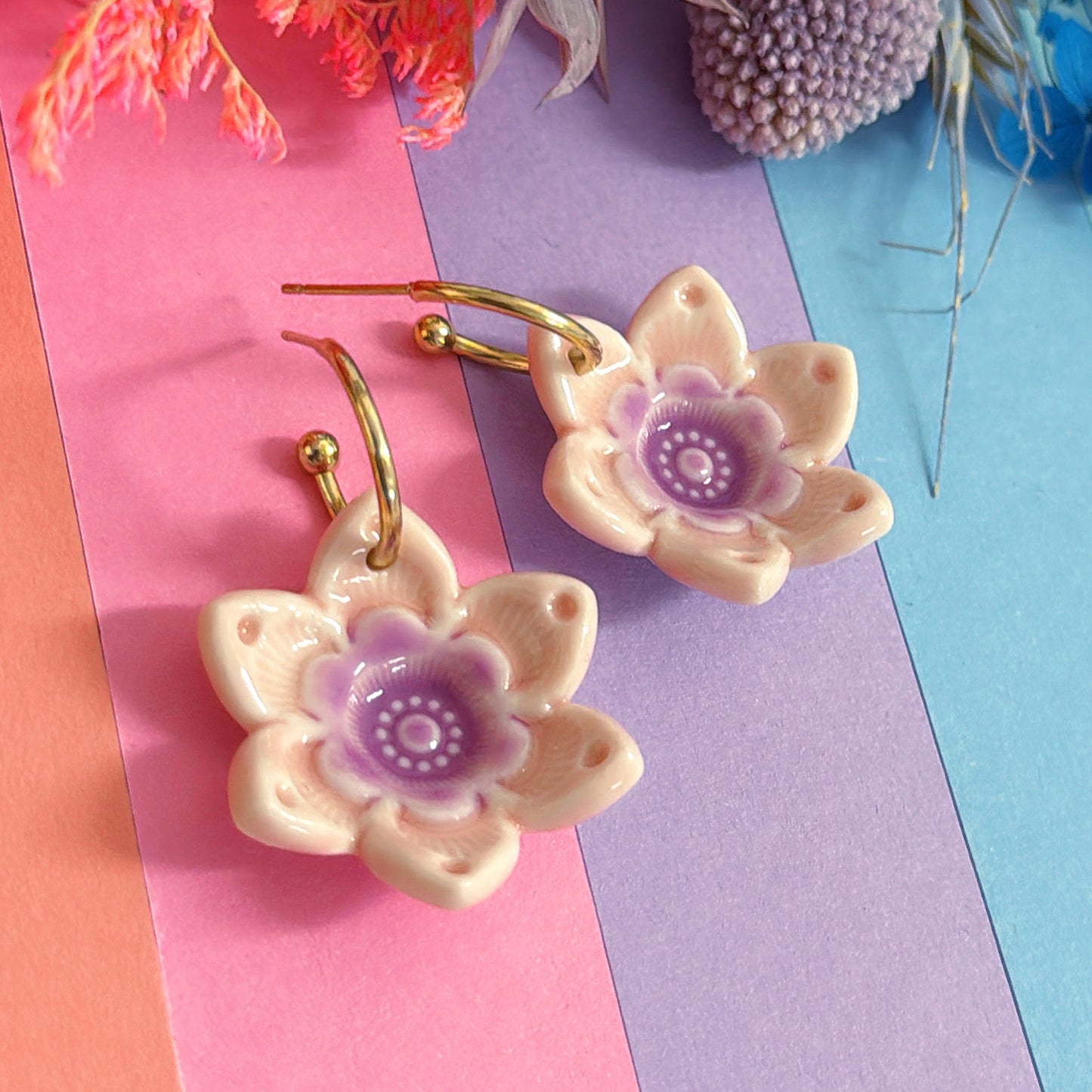 3D STARFLOWERS : Choose your colour ~ PORCELAIN Drop Earrings Handmade by Jo Kealley