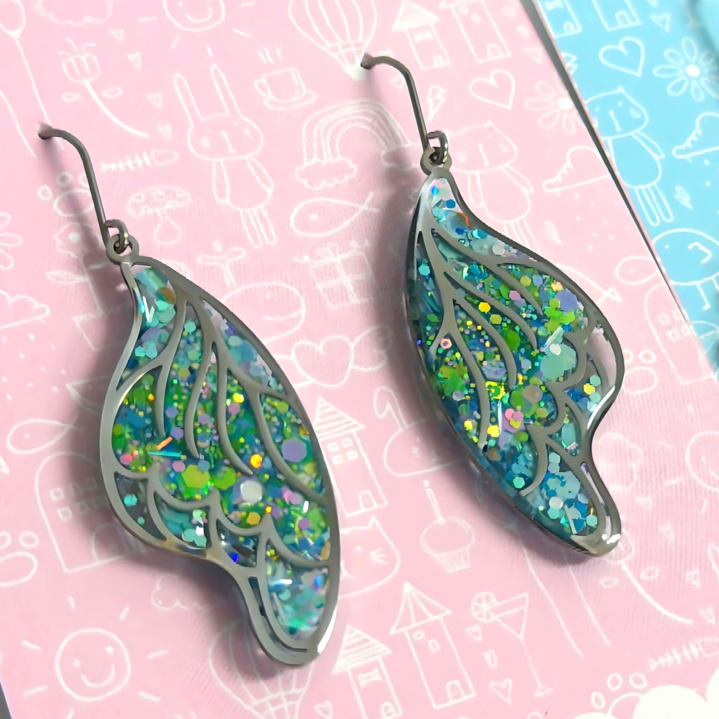 One of a Kind : WINGS & BLUEBIRDS : Handmade Resin DROP Earrings