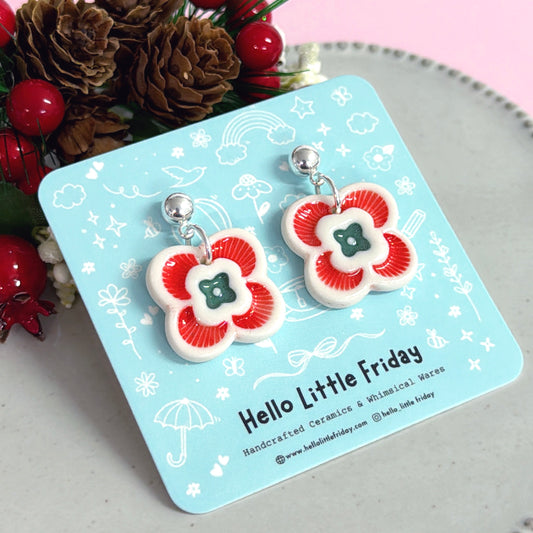 FESTIVE PETALS : Ruby & Emerald PORCELAIN Drop Earrings Handmade by Jo Kealley