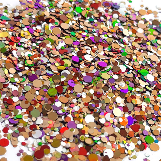 AUTUMN GOLDEN GLOW DOTS : CUSTOM HLF Mix : Colour-shift Holographic Glitter :: medium white jar : Destash item