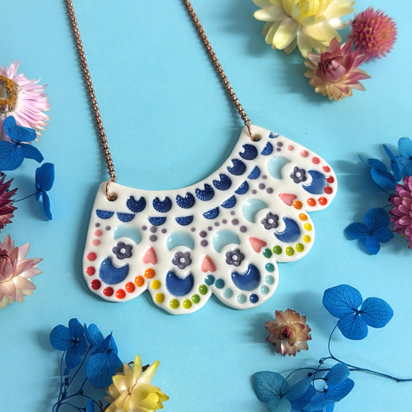 Scalloped Rainbow Lace handmade Porcelain Pendants ~ choose your colour : by Jo Kealley