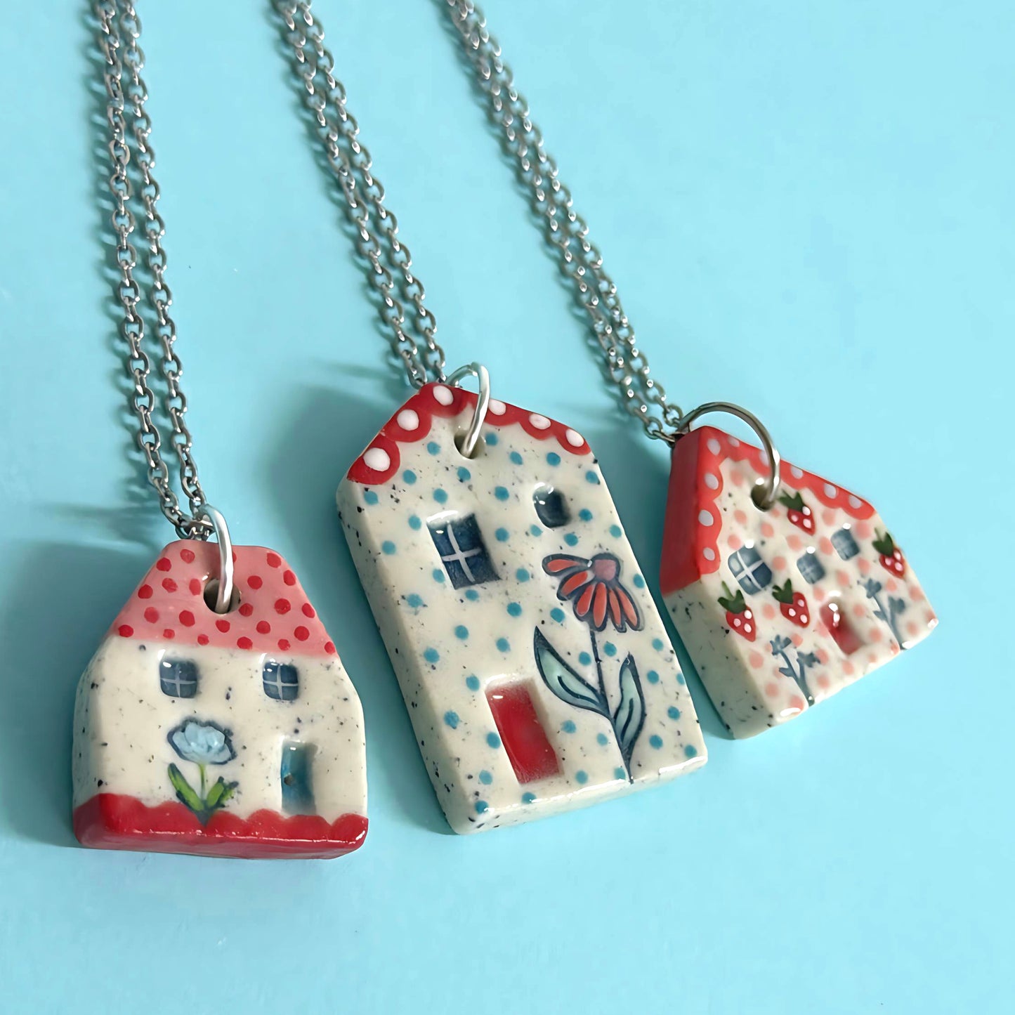 Hello Little HOMES 4 : Choose your Home : Handpainted One of a kind : Ceramic Home Pendants by Jo Kealley