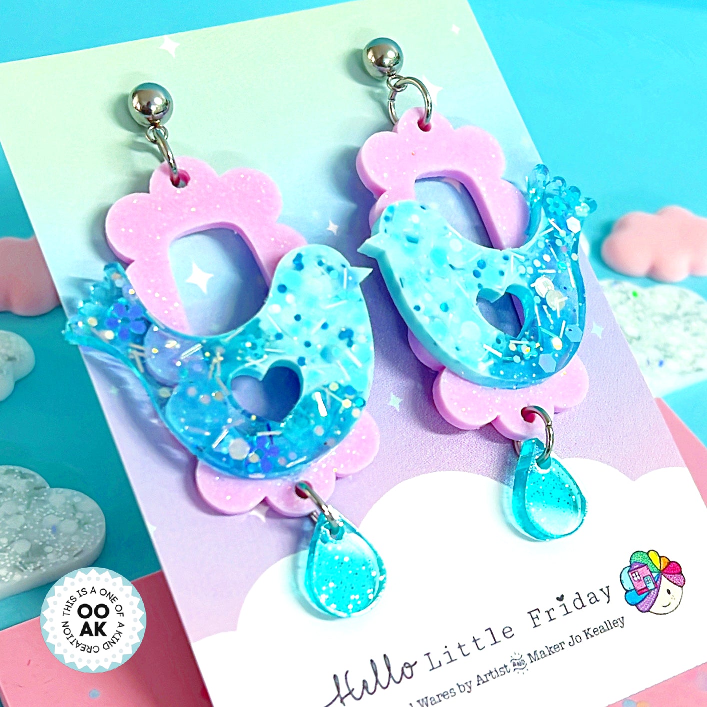 One of a Kind BLUEBIRDS of HAPPINESS : Choose your design : Handmade Resin DROP Earrings