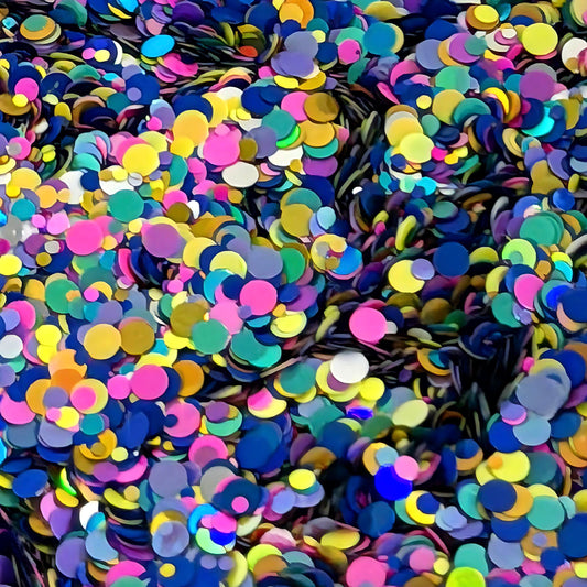 PARTY TIME DOTS : CUSTOM HLF Mix : Colour-shift Holographic Glitter :: medium white jar : Destash item