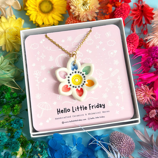 RAINBOW STARFLOWER ~ One of a kind : Porcelain Pendant Handmade by Jo Kealley