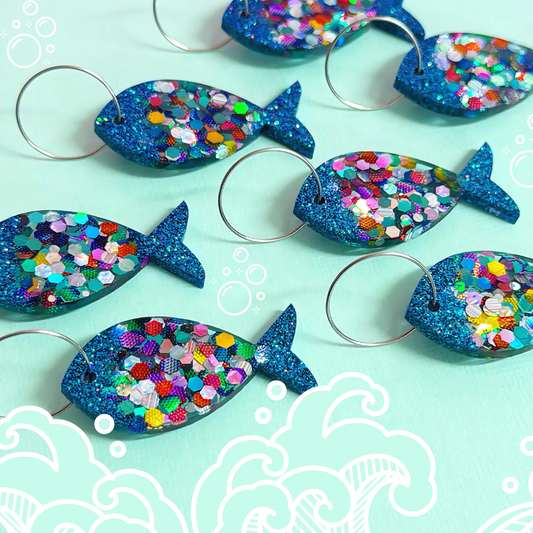 UNDER THE SEA : RAINBOW FISH : Handmade Resin DROP Earrings