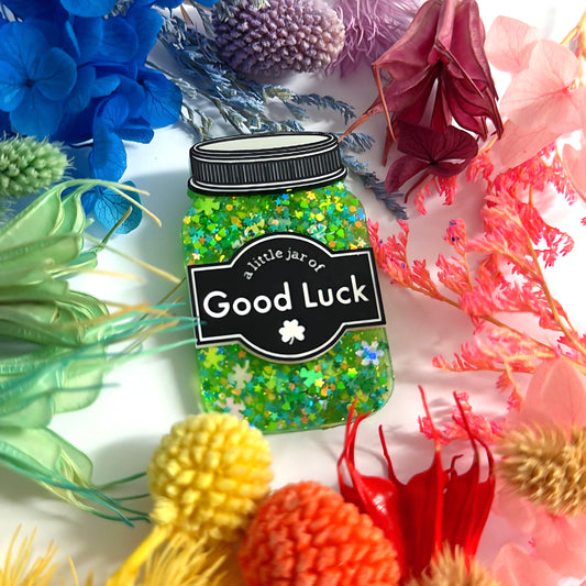 A LITTLE JAR OF : GOOD LUCK : Handmade Resin & Acrylic BROOCH