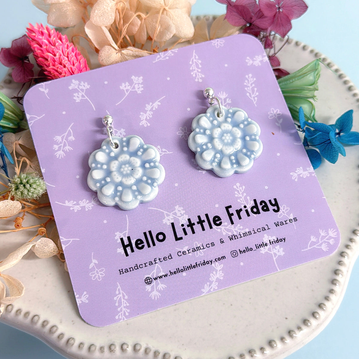 DAISY DOILIES : Choose your colour ~ PORCELAIN Drop Earrings Handmade by Jo Kealley