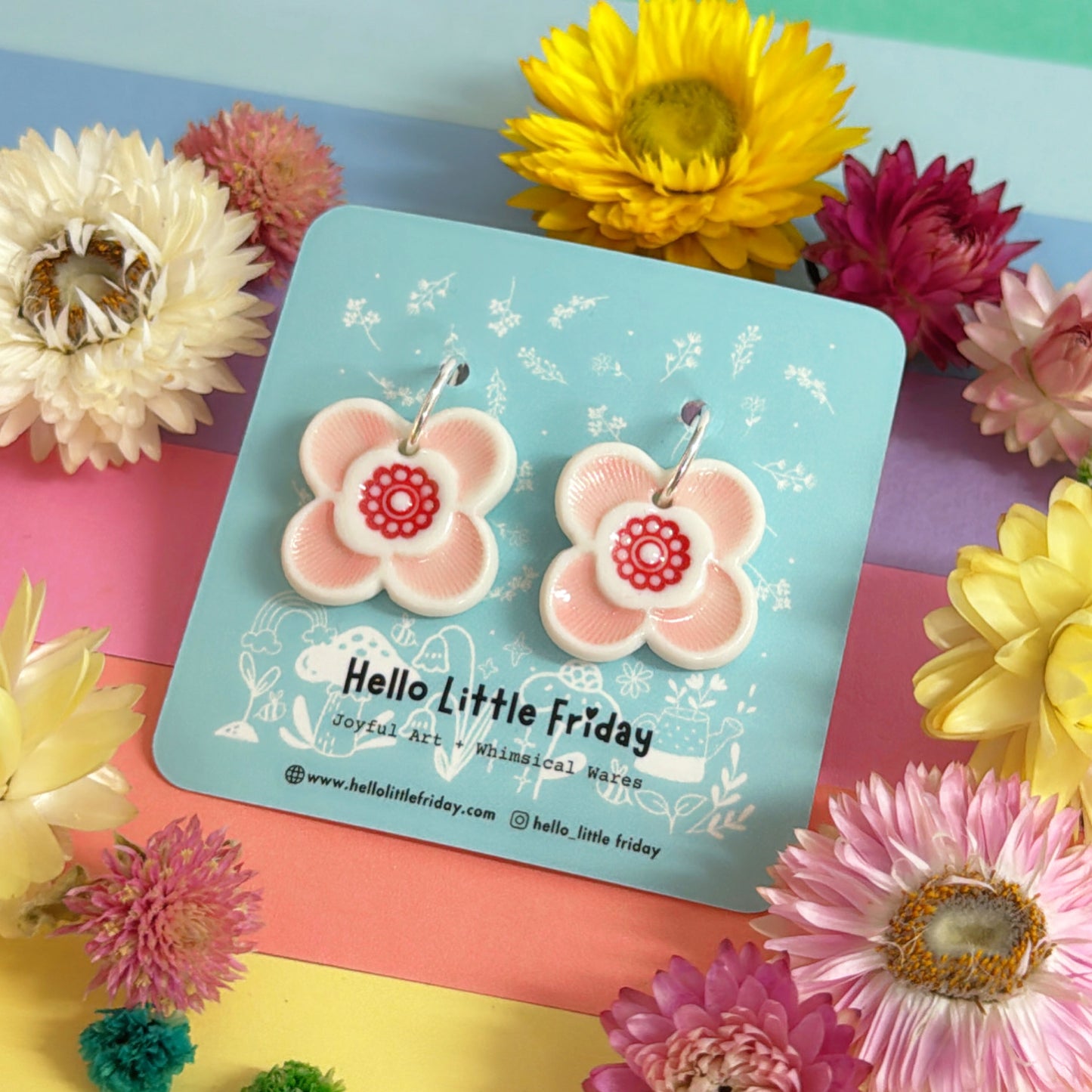 RAINBOW FIELDS : 
LUCKY PETALS ~ Choose your colour : PORCELAIN Drop Earrings by Jo Kealley