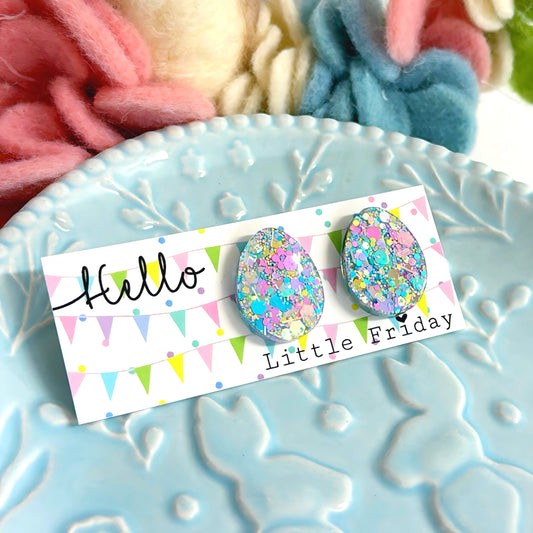 RAINBOW CONFETTI SHIMMER : Pastel Mini Easter Egg : Handmade Resin Studs