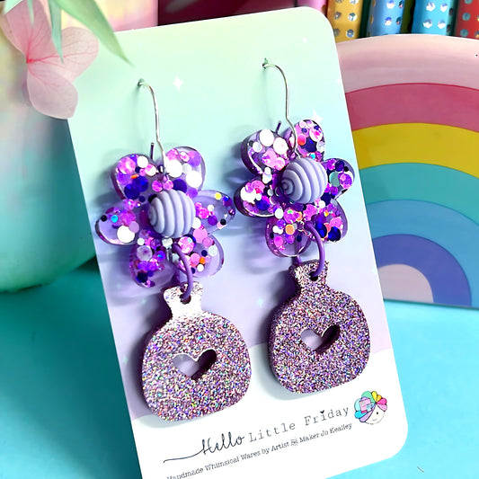 BEAUTIFUL MIDI BOUQUETS : lavender : Handmade Resin DROP Earrings