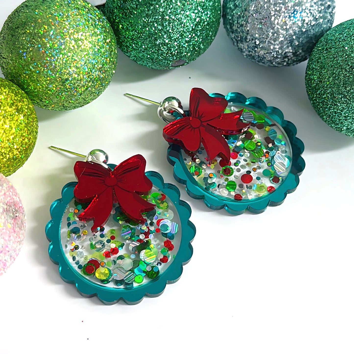 TWINKLING LIGHTS  : BAUBLES : Choose your colour : Handmade Resin & Acrylic Stud-top DROP Earrings