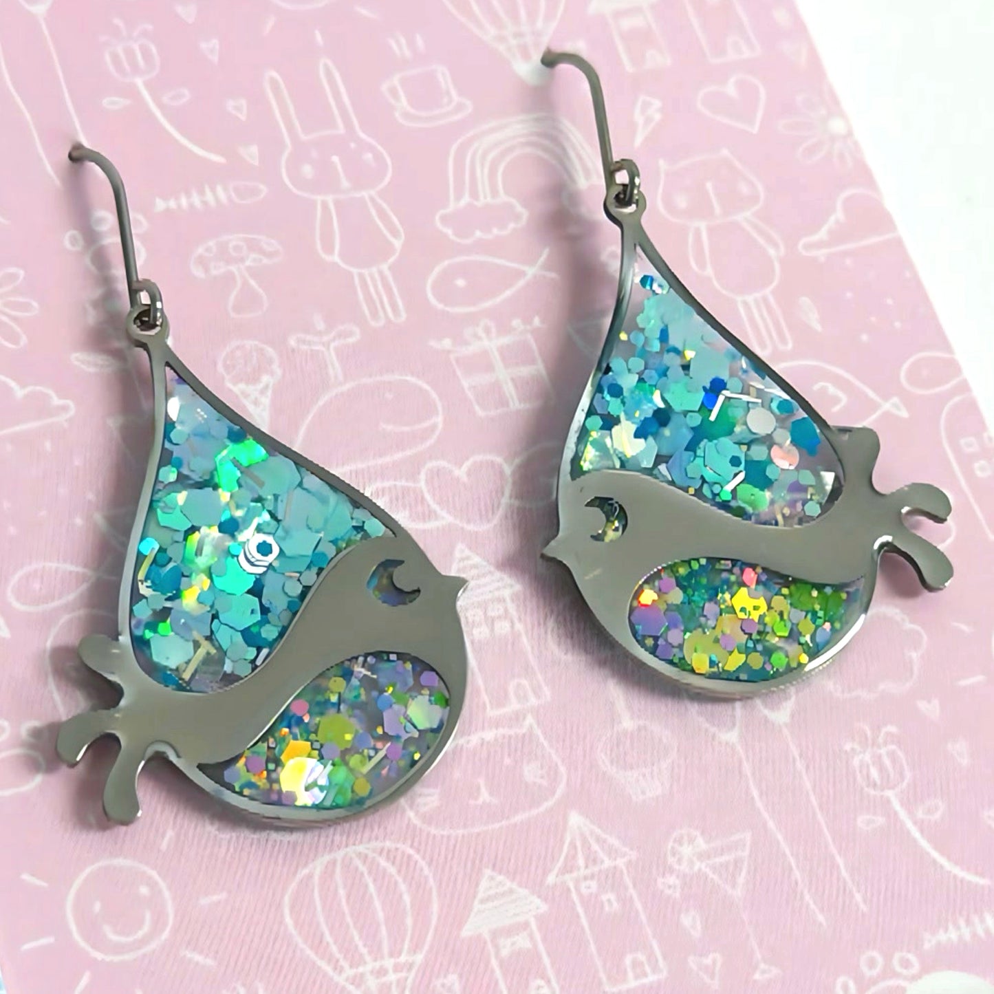 One of a Kind : WINGS & BLUEBIRDS : Handmade Resin DROP Earrings