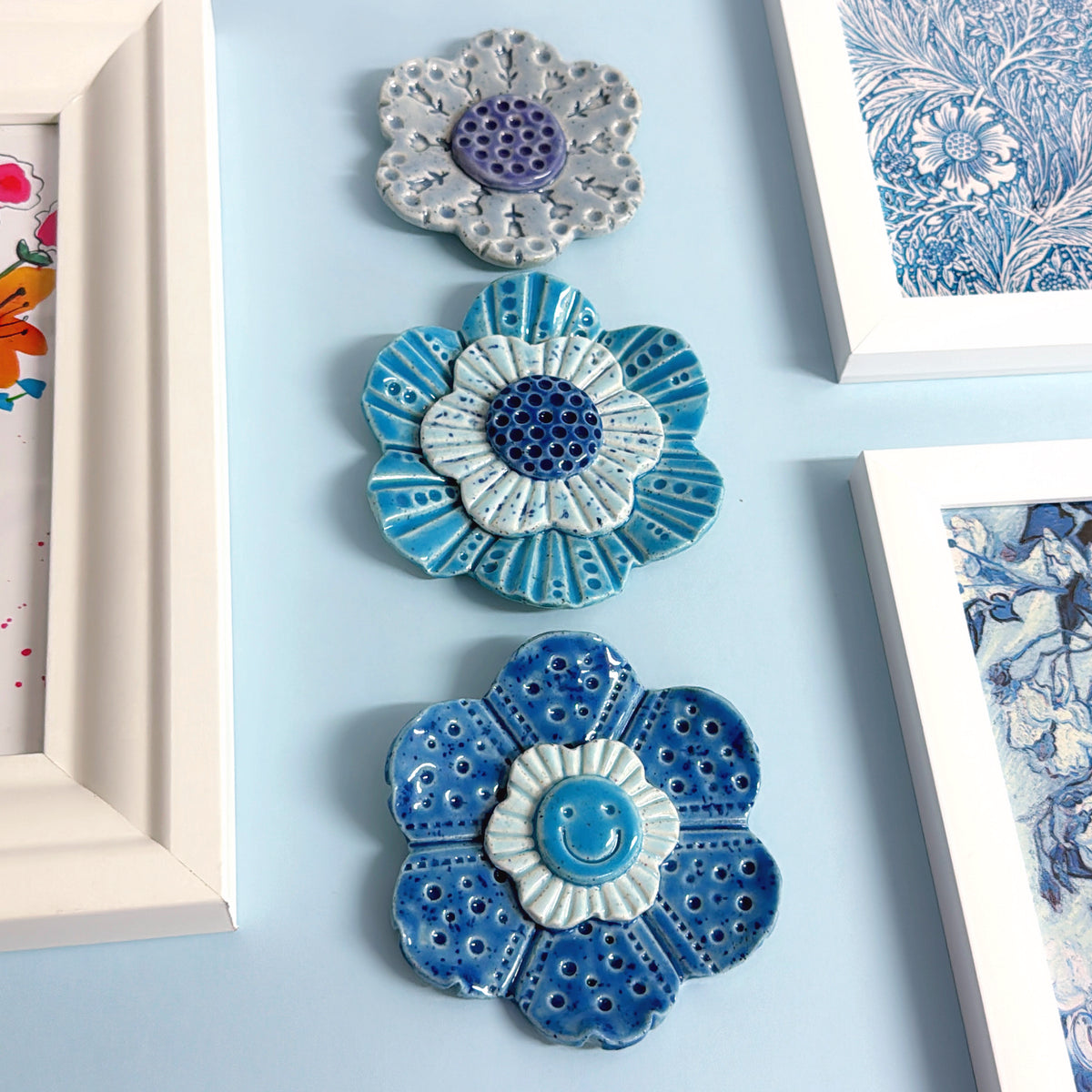 Lavender Sky Blue & Cobalt 💙 WALLFLOWERS Wall Art : Choose your design : Handmade Ceramic Ornaments by Jo Kealley