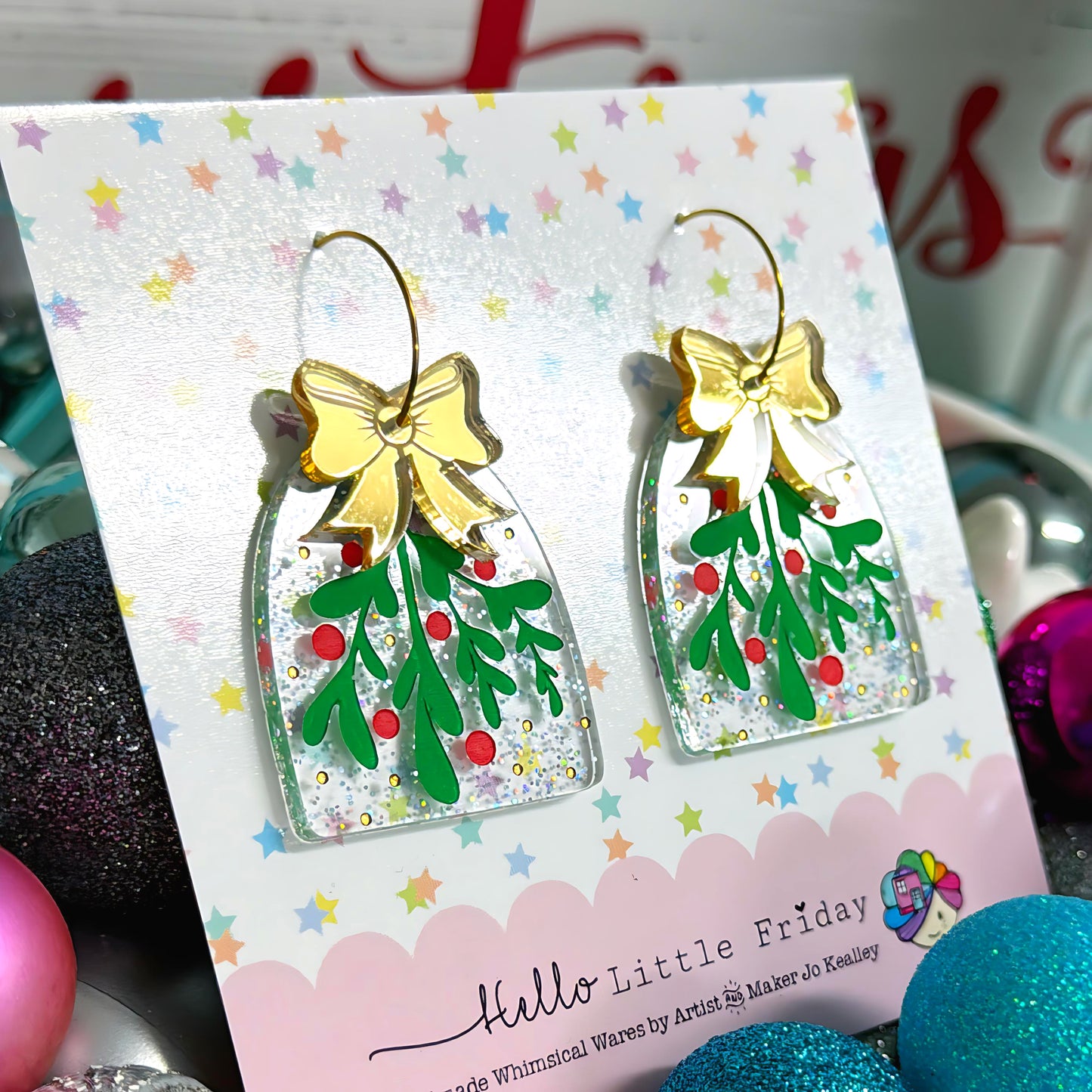 CHRISTMAS MISTLETOE : Choose your colour : Handpainted Acrylic Drop Earrings