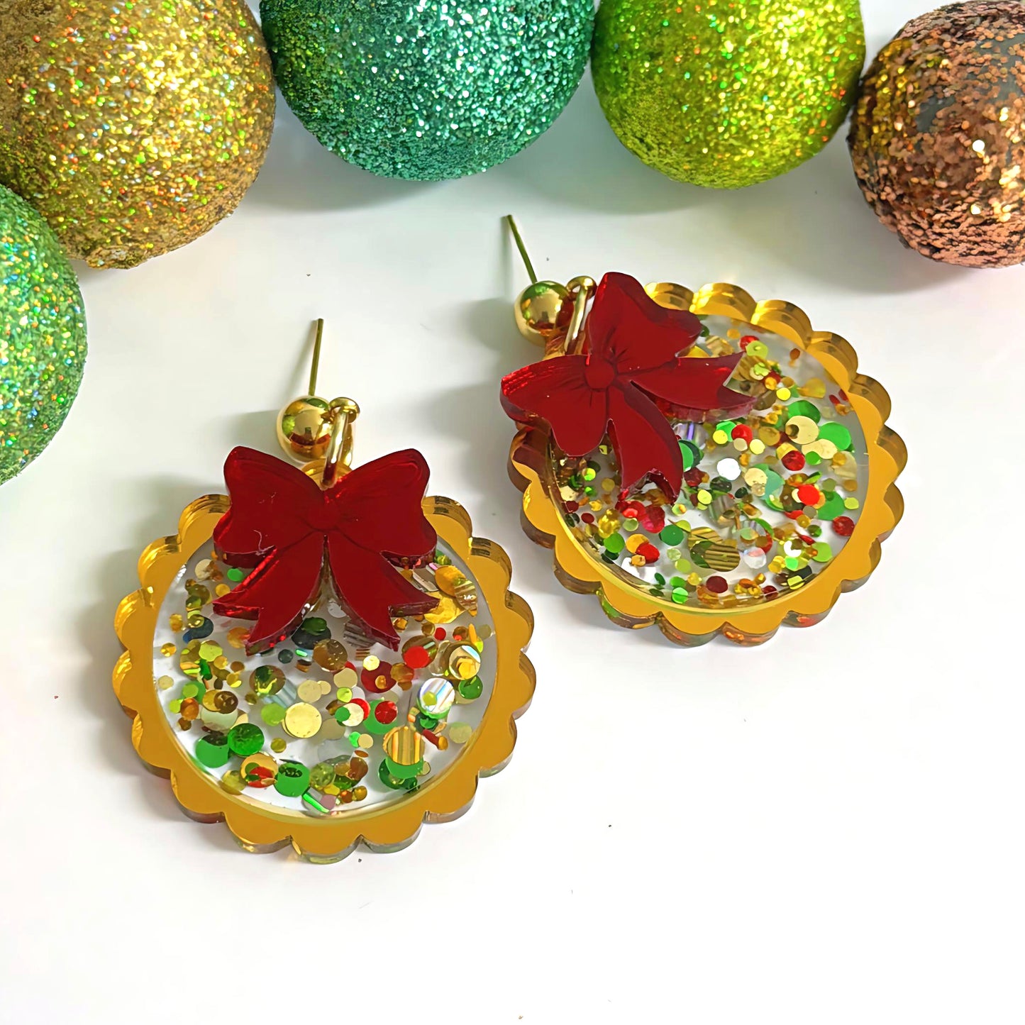 TWINKLING LIGHTS  : BAUBLES : Choose your colour : Handmade Resin & Acrylic Stud-top DROP Earrings