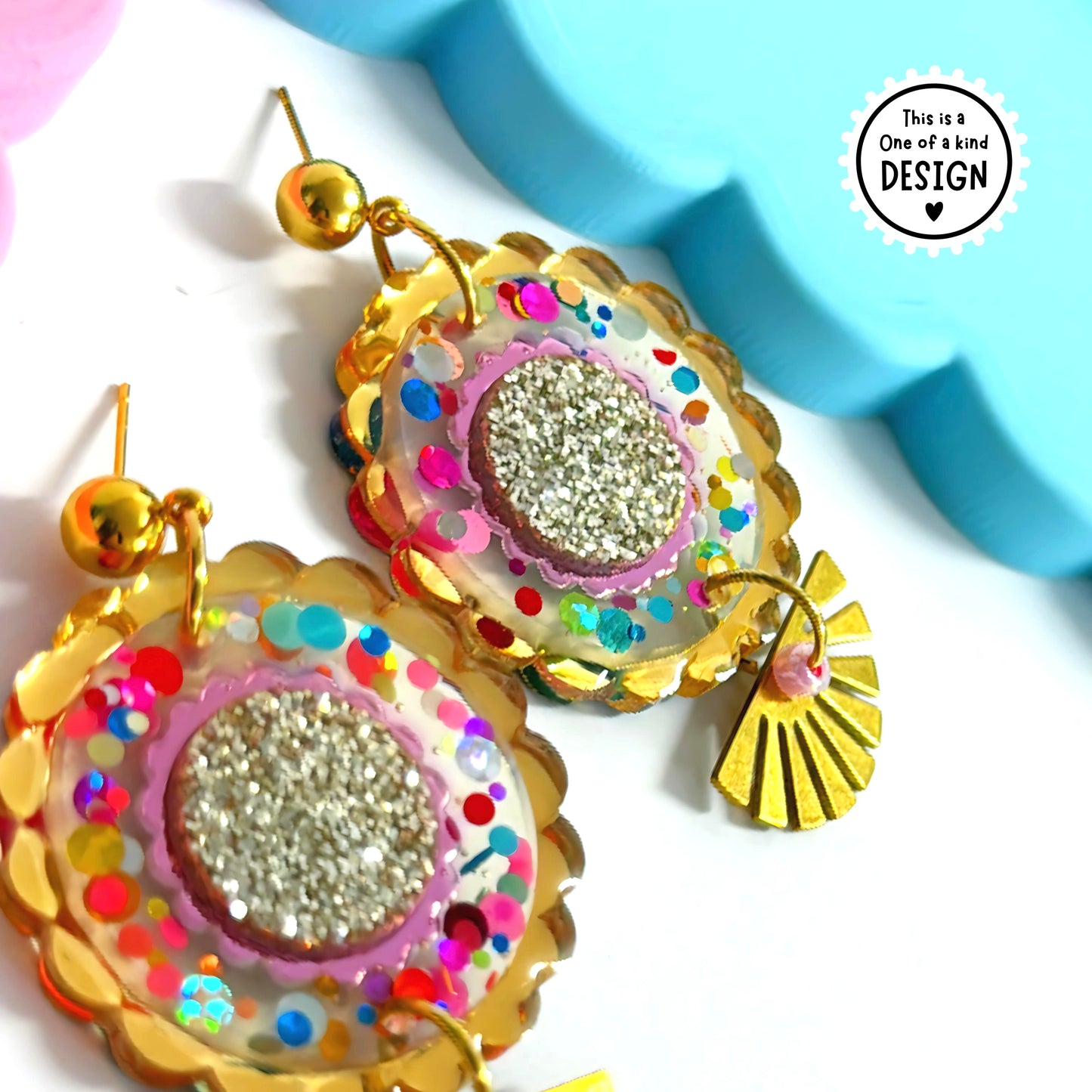 One of a kind : POLKA DOT RAINBOWS : Handmade Resin & Acrylic DROP Earrings