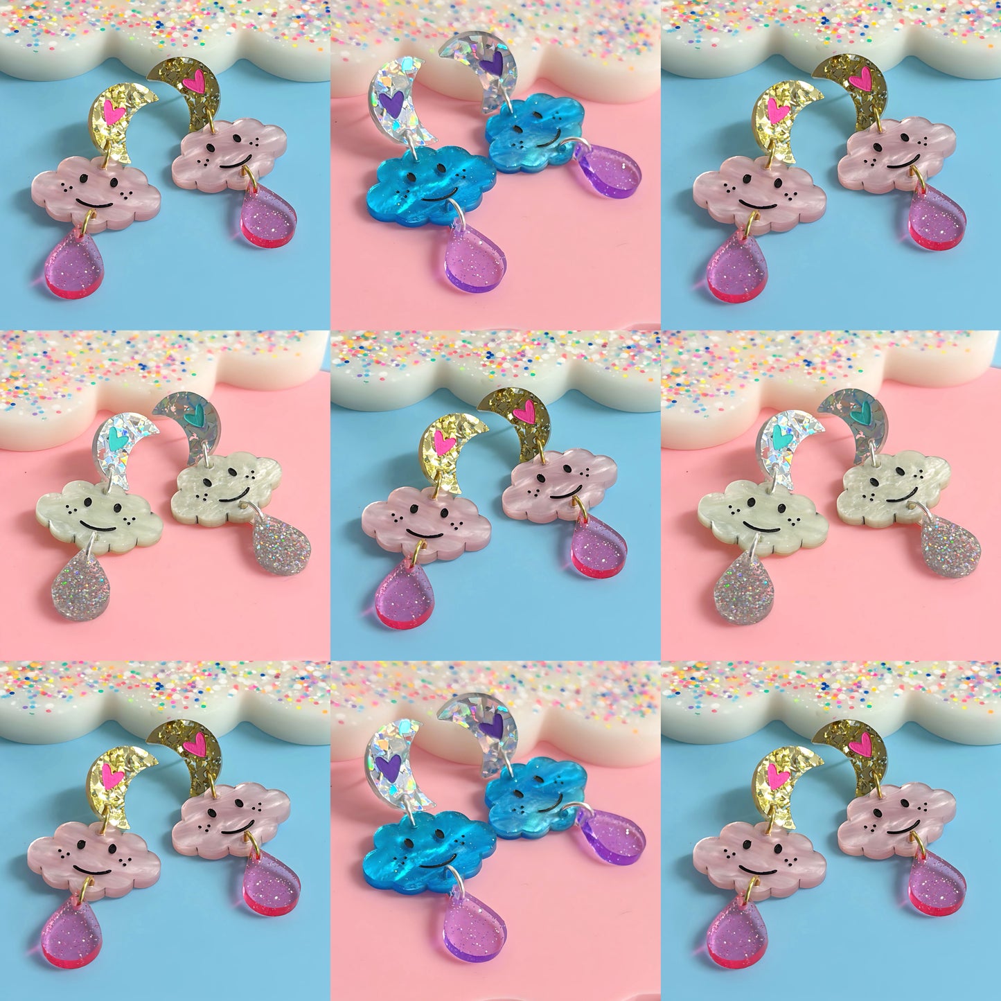 THE HAPPIEST CLOUDS : Choose your colour : Handmade Acrylic DROP Earrings