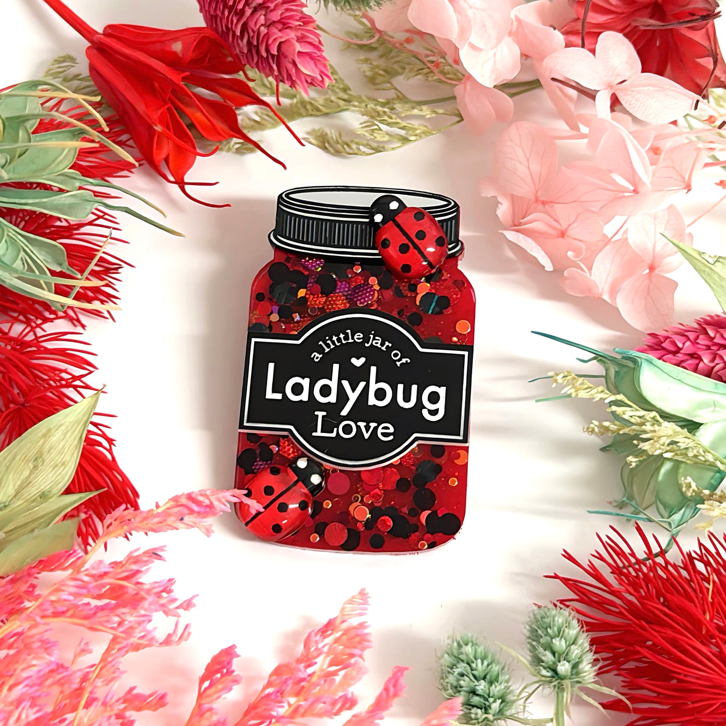 A LITTLE JAR OF : LADYBUG LOVE : Handmade Resin & Acrylic BROOCH